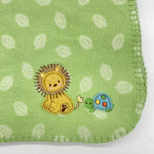 Just Born Lion & Turtle Green White Leaves Fleece Baby Security Blanket